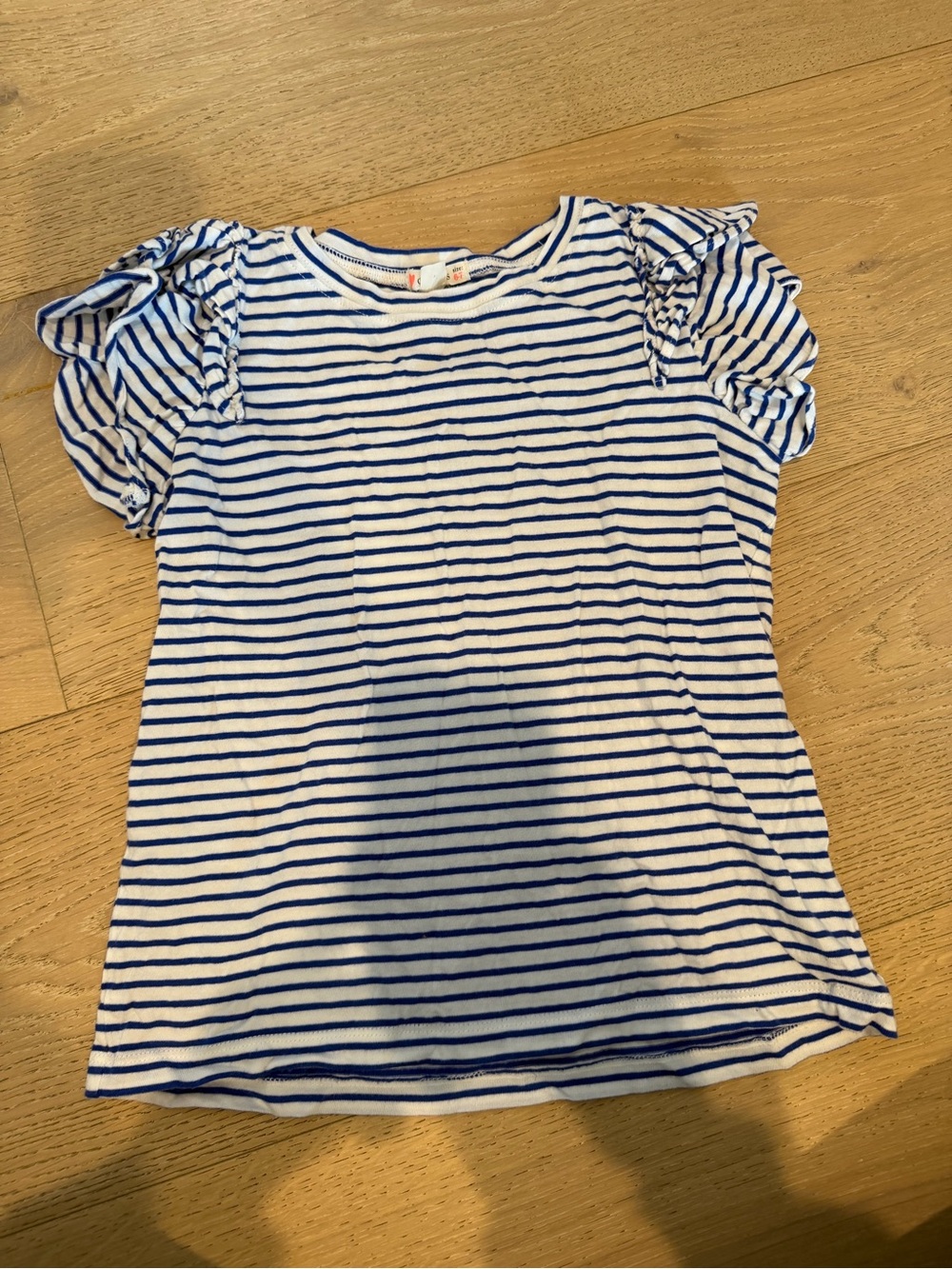 Crewcuts Blue & White Striped Ruffle Sleeve Tee
